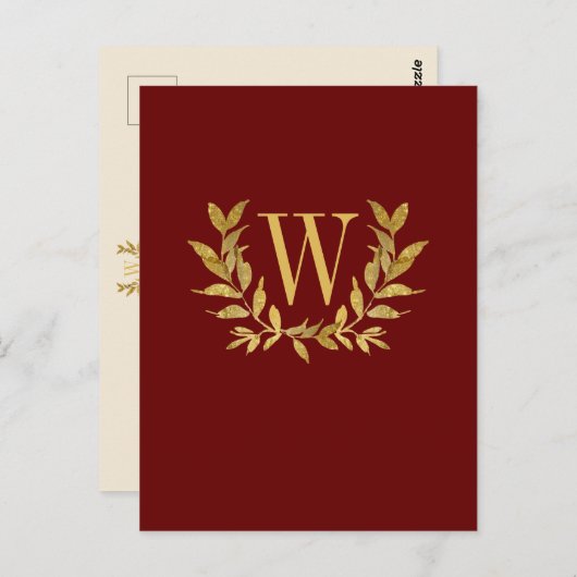 Elegant Burgundy Gold Monogram Weddenschap Briefkaart (Voorkant / Achterkant)