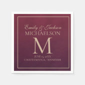 Elegant Burgundy Gold Monogram Weddenschap Servet (Voorkant)