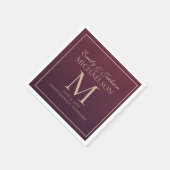 Elegant Burgundy Gold Monogram Weddenschap Servet (Hoek)
