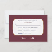 Elegant Burgundy Gold Music Mix Request Wedding RSVP Kaartje (Voorkant)