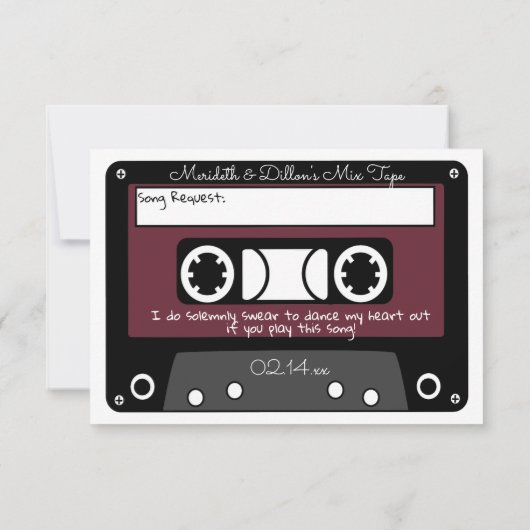 Elegant Burgundy Gold Music Mix Request Wedding RSVP Kaartje (Achterkant)