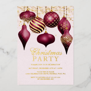 Elegant Burgundy Gold Ornaments kerstfeest Folie Uitnodiging