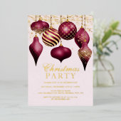 Elegant Burgundy Gold Ornaments kerstfeest Folie Uitnodiging (Staand Voorkant)