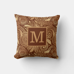 Elegant  Burgundy Gold Paisley Monogram Kussen