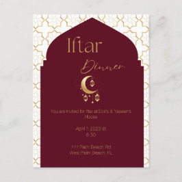 Elegant Burgundy & Gold Ramadan Iftar Invitation Briefkaart