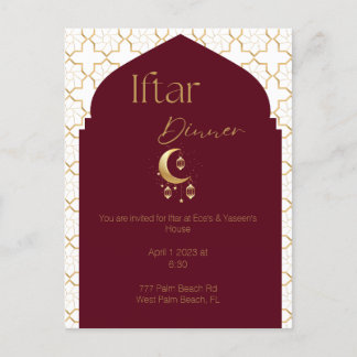 Elegant Burgundy & Gold Ramadan Iftar Invitation Briefkaart