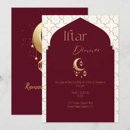 Elegant Burgundy & Gold Ramadan Iftar Invitation Kaart