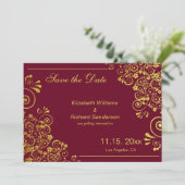 Elegant Burgundy Gold redt de datum van het huweli Save The Date (Staand voorkant)