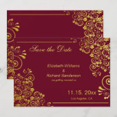 Elegant Burgundy Gold redt de datum van het huweli Save The Date (Voorkant / Achterkant)