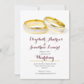 Elegant Burgundy Gold Rings Wedding Invite Kaart (Voorkant)