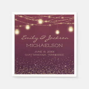 Elegant Burgundy Gold String Lights Lantern Servet