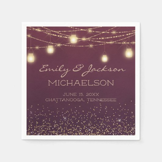 Elegant Burgundy Gold String Lights Lantern Servet (Voorkant)