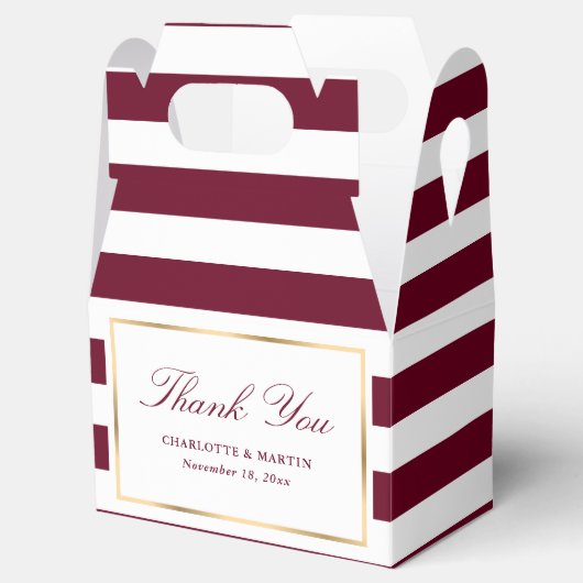 Elegant Burgundy Gold Stripes Weddenschap Hartelij Bedankdoosjes (Geopend)