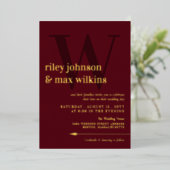 Elegant Burgundy & Gold Typography Arrow Folie Uitnodiging (Staand Voorkant)