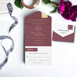 Elegant Burgundy Gold Typography Classy Wedding All In One Uitnodiging