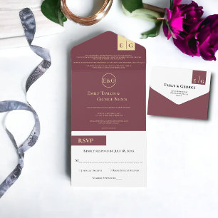 Elegant Burgundy Gold Typography Classy Wedding All In One Uitnodiging