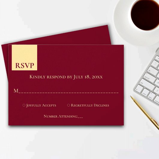 Elegant Burgundy Gold Typography Classy Wedding RSVP Kaartje