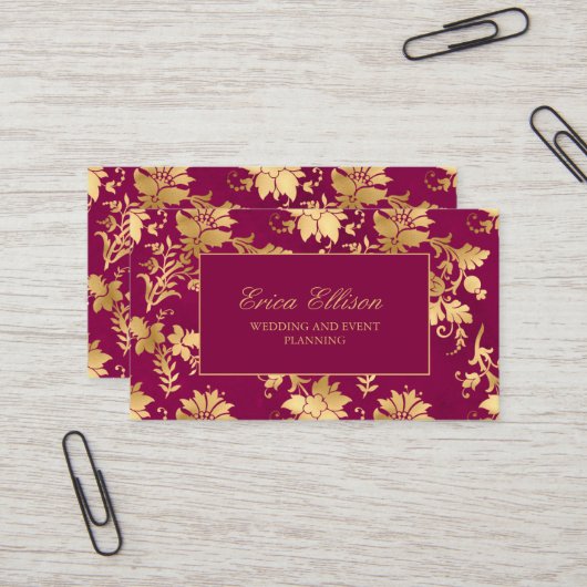 Elegant Burgundy Gold Vintage Wedding Planner Visitekaartje (Voorkant / Achterkant in situ)