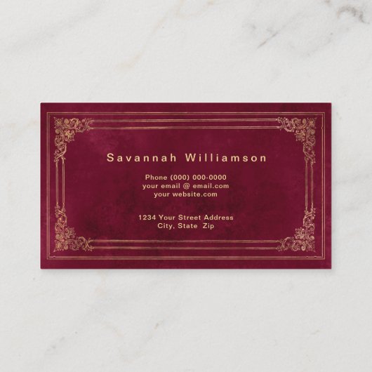 Elegant Burgundy Gold  Visitekaartje (Achterkant)