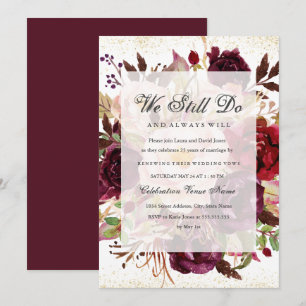 Elegant Burgundy Gold Vow Renewal Jubileum Kaart