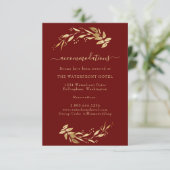 Elegant Burgundy Gold Wedding Accommodations Informatiekaartje (Staand voorkant)