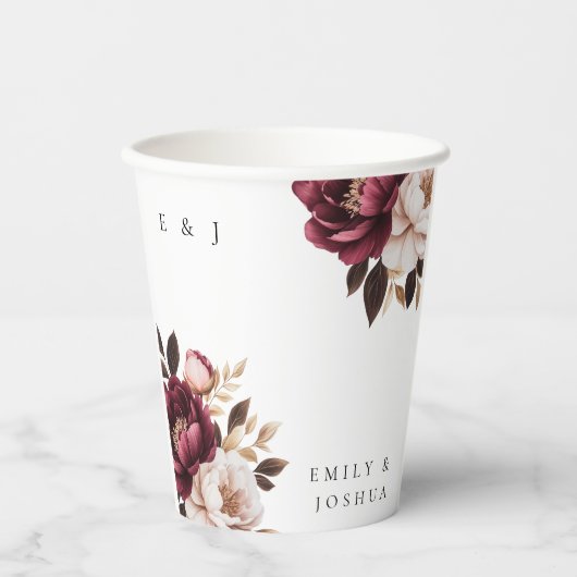 Elegant Burgundy Gold Wedding Papieren Bekers (Voorkant)