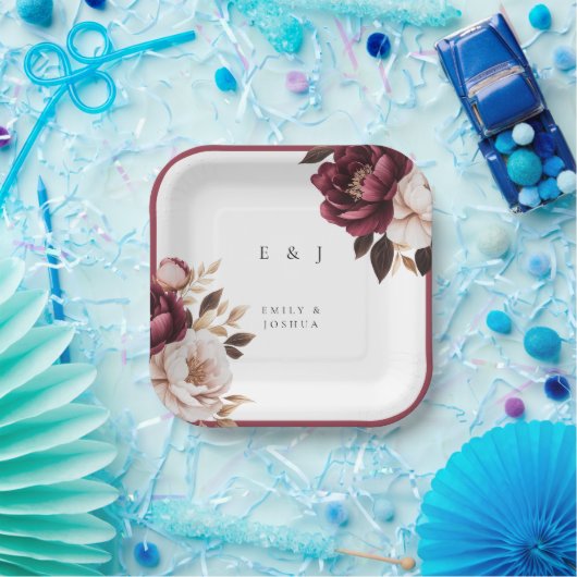 Elegant Burgundy Gold Wedding Papieren Bordje (Feest)