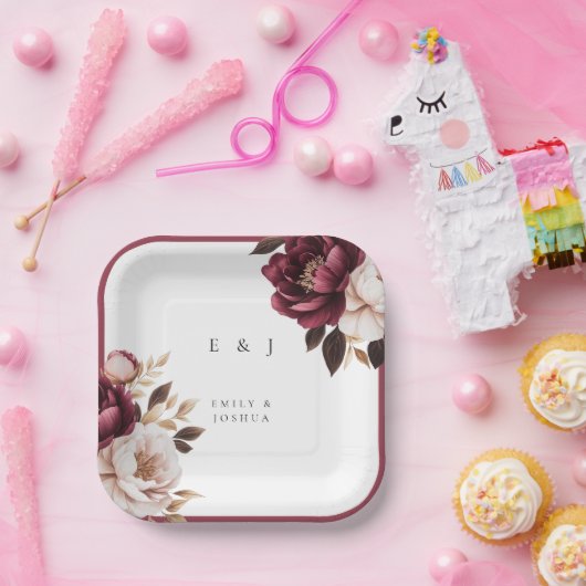 Elegant Burgundy Gold Wedding Papieren Bordje (Feest)