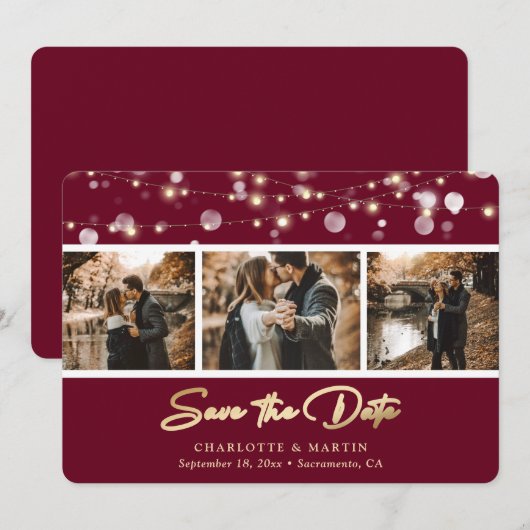 Elegant Burgundy Gold Wedding Photo Save the Date (Voorkant / Achterkant)