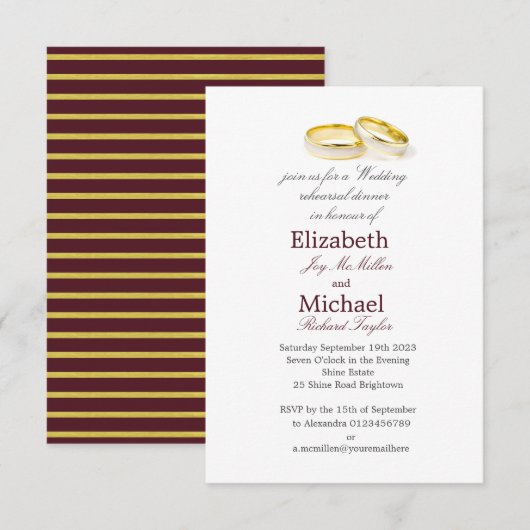 Elegant Burgundy Gold Wedding Rehearsal Dinner Kaart (Voorkant / Achterkant)
