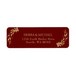 Elegant Burgundy Gold Wedding Return Address Etiket