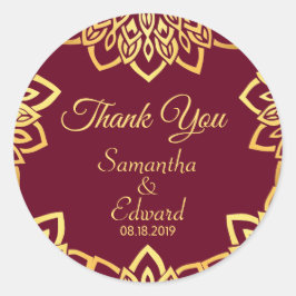 Elegant Burgundy Gold Wedding Ronde Sticker