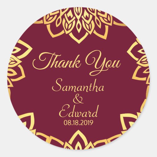 Elegant Burgundy Gold Wedding Ronde Sticker (Voorkant)