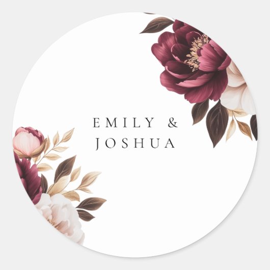 Elegant Burgundy Gold Wedding Ronde Sticker (Voorkant)