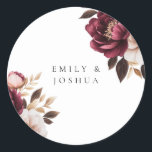 Elegant Burgundy Gold Wedding Ronde Sticker<br><div class="desc">Elegante Bourgondische gouden bruiloft Classic ronde Sticker</div>