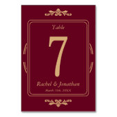 Elegant Burgundy & Gold Wedding Table Number Card Kaart (Achterkant)