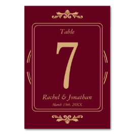 Elegant Burgundy & Gold Wedding Table Number Card Kaart