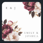 Elegant Burgundy Gold Wedding Vierkante Sticker<br><div class="desc">Elegante Bourgondische gouden bruiloft plein Sticker</div>