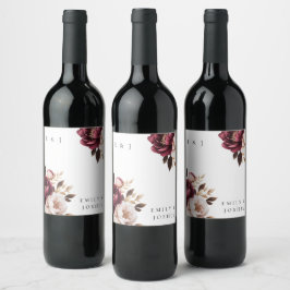 Elegant Burgundy Gold Wedding Wijn Etiket