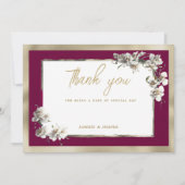 Elegant burgundy gold white orchid Thank You Kaart (Voorkant)