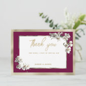 Elegant burgundy gold white orchid Thank You Kaart (Staand voorkant)