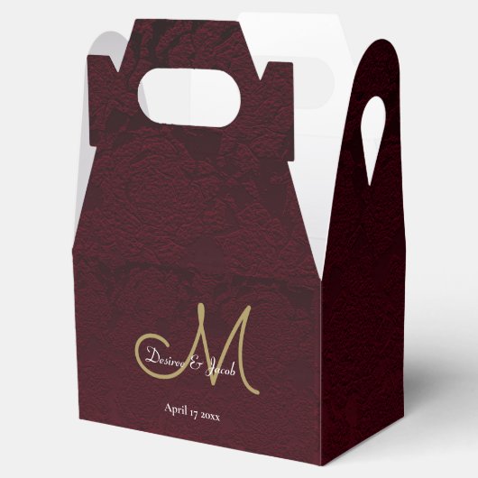 Elegant Burgundy Gold White WeduwMonogram Bedankdoosjes (Geopend)