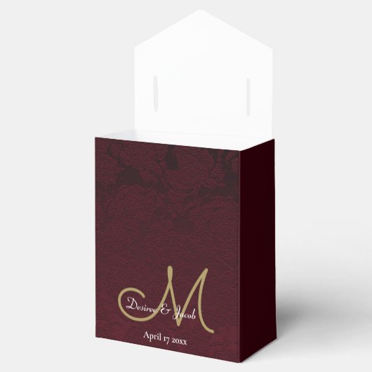 Elegant Burgundy Gold White WeduwMonogram Bedankdoosjes (Geopend)
