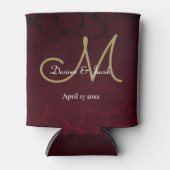 Elegant Burgundy Gold White WeduwMonogram Blikjeskoeler (Voorkant)
