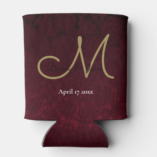 Elegant Burgundy Gold White WeduwMonogram Blikjeskoeler (Achterkant)