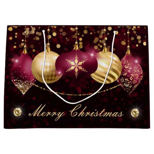 Elegant Burgundy & Gold Winter Baubles Kerstmis Groot Cadeauzakje (Voorkant)