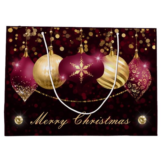 Elegant Burgundy & Gold Winter Baubles Kerstmis Groot Cadeauzakje (Achterkant)