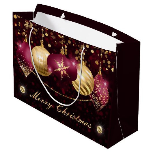 Elegant Burgundy & Gold Winter Baubles Kerstmis Groot Cadeauzakje (Achterkant Gekanteld)