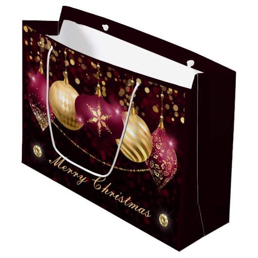 Elegant Burgundy & Gold Winter Baubles Kerstmis Groot Cadeauzakje (Voorkant Gekanteld)