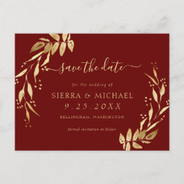 Elegant Burgundy Golden Foliage Save the Date Aankondigingskaart